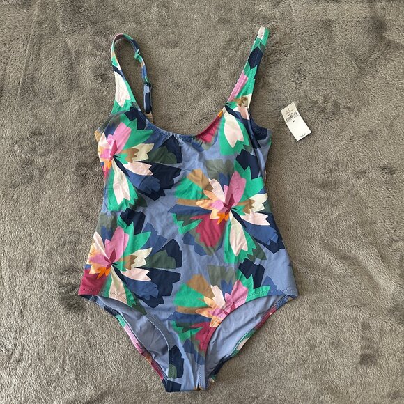 NWT Gap One Piece Swimsuit Women's XS Scoop Neck Modest Blue Floral - Picture 1 of 6